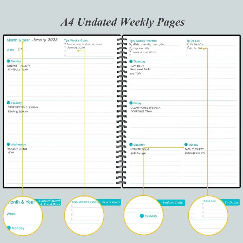 Undated Planner Pro - 8.5" x 11" Weekly & Monthly Planner to Achieve Goals & Increase Productivity