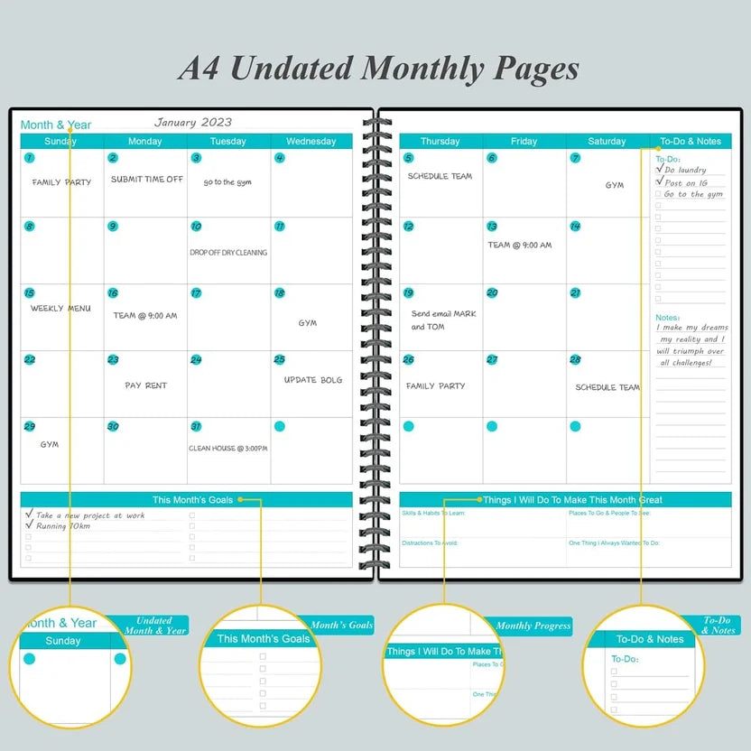 Undated Planner Pro - 8.5" x 11" Weekly & Monthly Planner to Achieve Goals & Increase Productivity